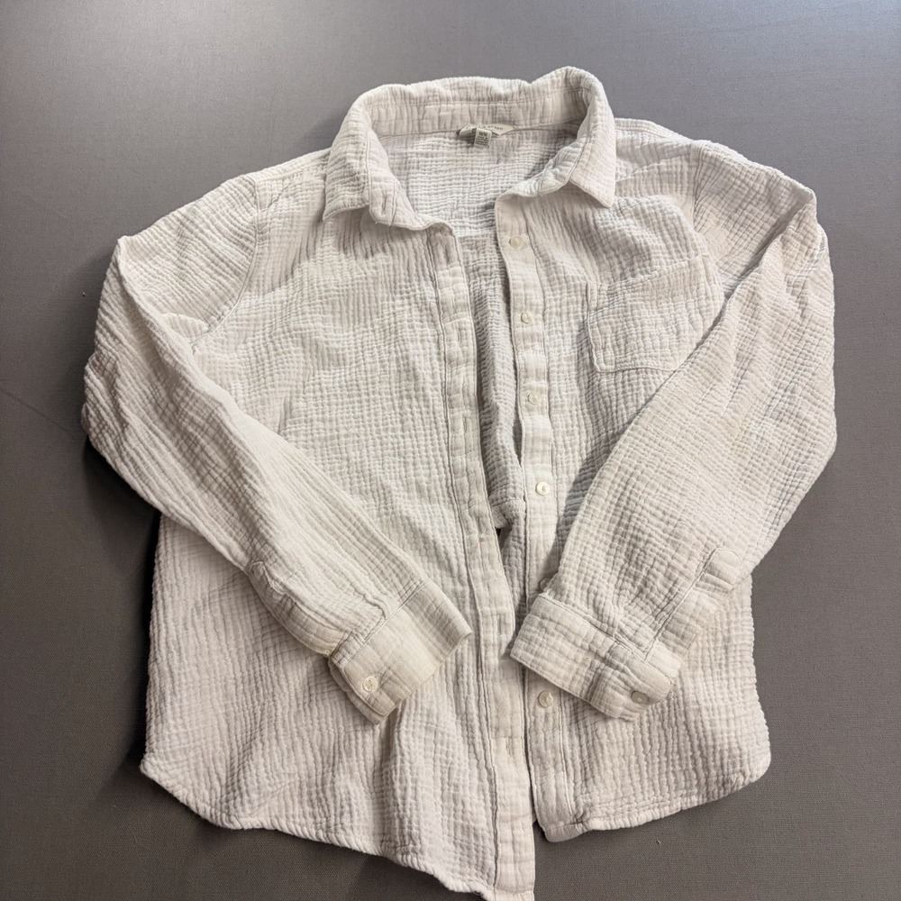 Lucky Brand Womens M White Double Gauze Cotton Button Up Shirt Long Sleeve